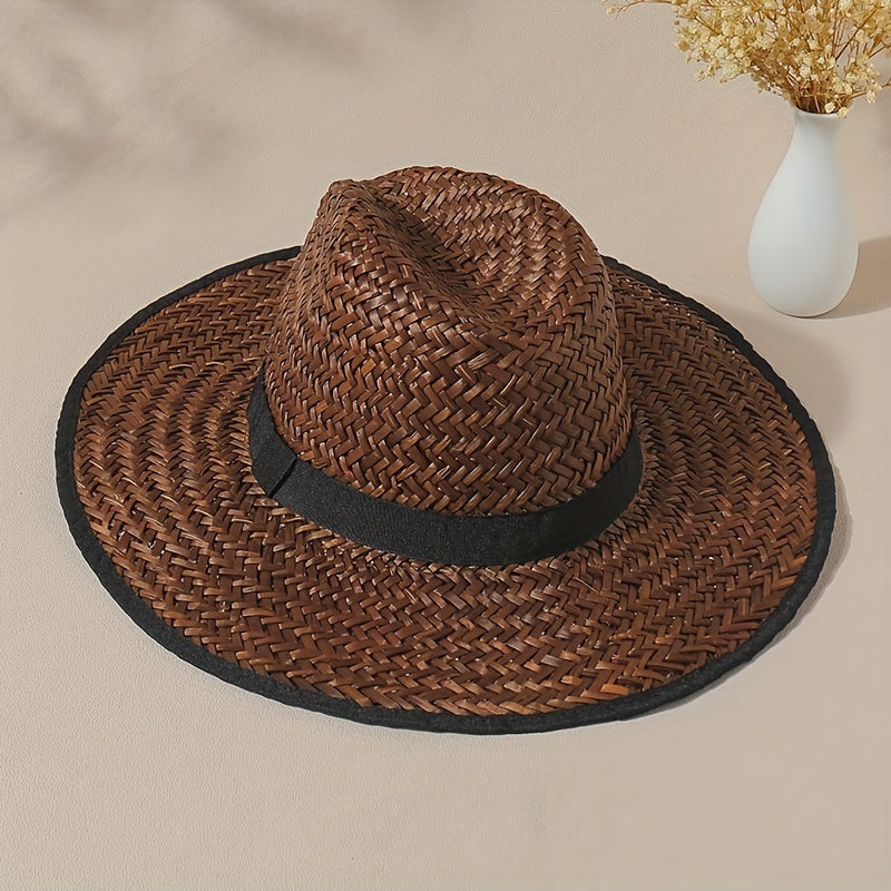 Vintage Wide Brim Sun Hat UV Protection Straw Boonie Hats