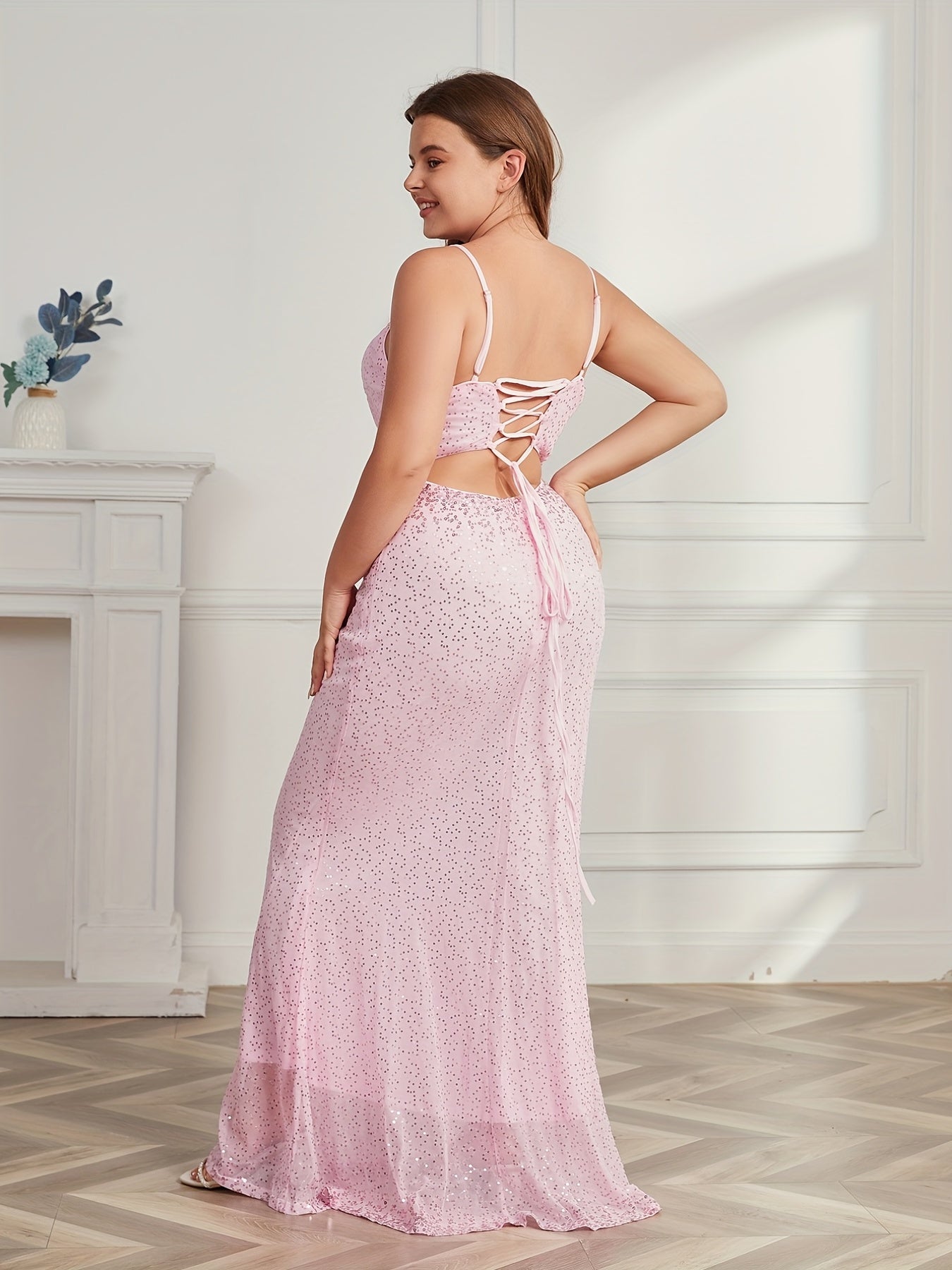  Wedding Dress Sequins Lace Up Floor Length Bridesmaid Dress