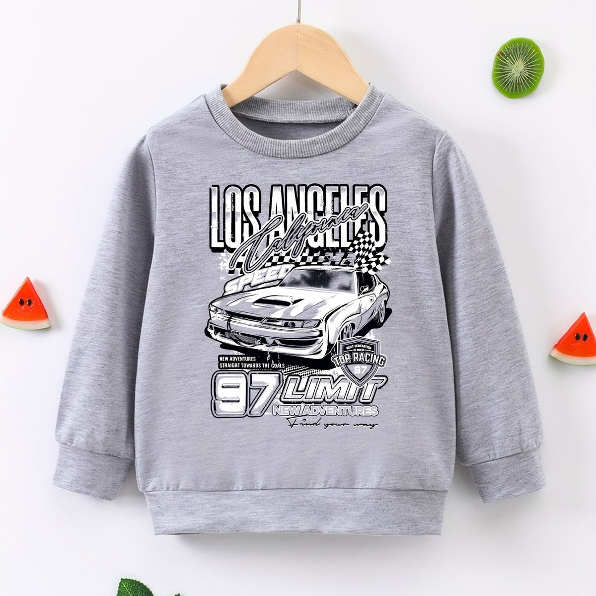 Boys Racing Car Print Sweatshirt Long Sleeve Crew Neck Tops