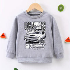 Boys Racing Car Print Sweatshirt Long Sleeve Crew Neck Tops