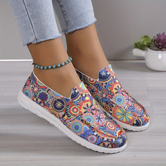 Women's Floral Print Slip On Low Flat Canvas Shoes