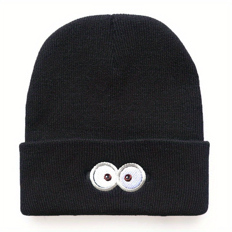 Cartoon Eye Embroidery Beanie Solid Anime Knitted Hat Unisex Lightweight Warm