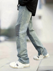 Men's Straight Leg Biker Jeans - Casual Denim Pants