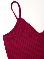 Lace Slip Lounge Dress V Neck Ribbed Home Dress Women's Loungewear