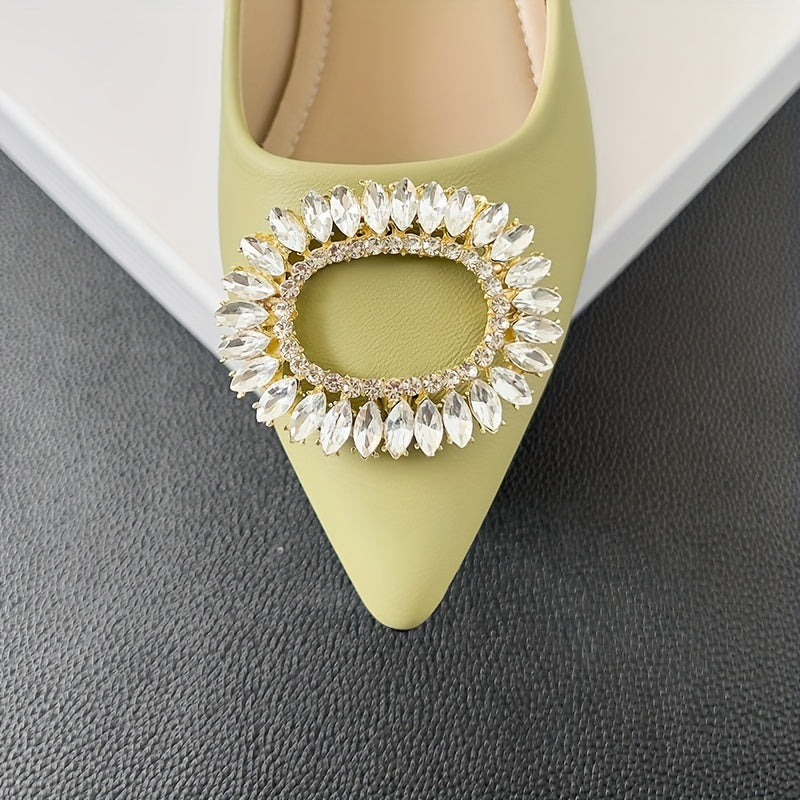 Rhinestone Slip On Point Toe Chunky Heel Shoes