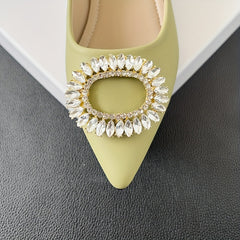 Rhinestone Slip On Point Toe Chunky Heel Shoes