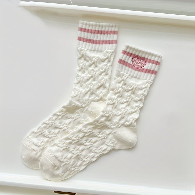 Embroidery Heart & Letter Socks Women's Mid Tube Stockings