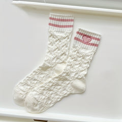 Embroidery Heart & Letter Socks Women's Mid Tube Stockings