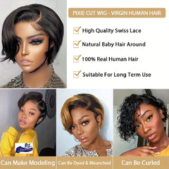 Short Straight Pixie Cut Bob Human Hair Wig 180 Density