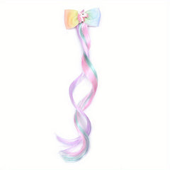 Girls Colorful Wig Hair Bow Clips Unicorn Party Dress Up