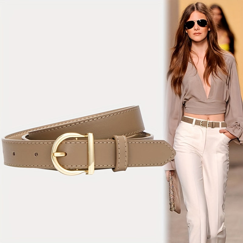 Solid Leather Belt Women's Casual Pin Half Round Buckle Belts