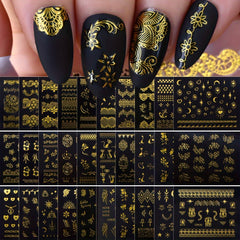 30pcs Golden Foil Nail Art Stickers Set Self Adhesive Metallic Decals