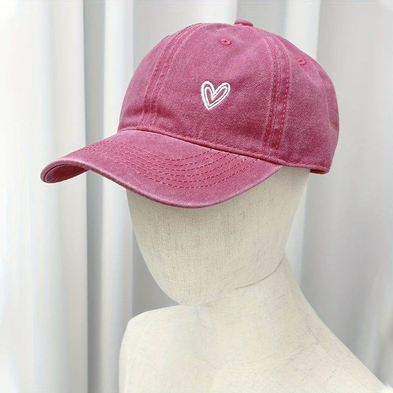 Vintage Washed Cowboy Baseball Cap with Heart Embroidery