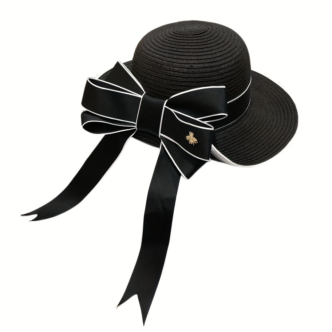 Cute Bowknot Sun Hat UV Protection Beach Straw Hat for Women