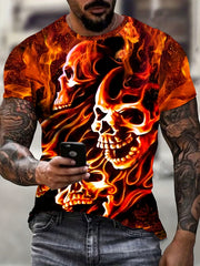 Men's Burning Skull 3D Graphic T Shirt Short Sleeve Tee for Summer