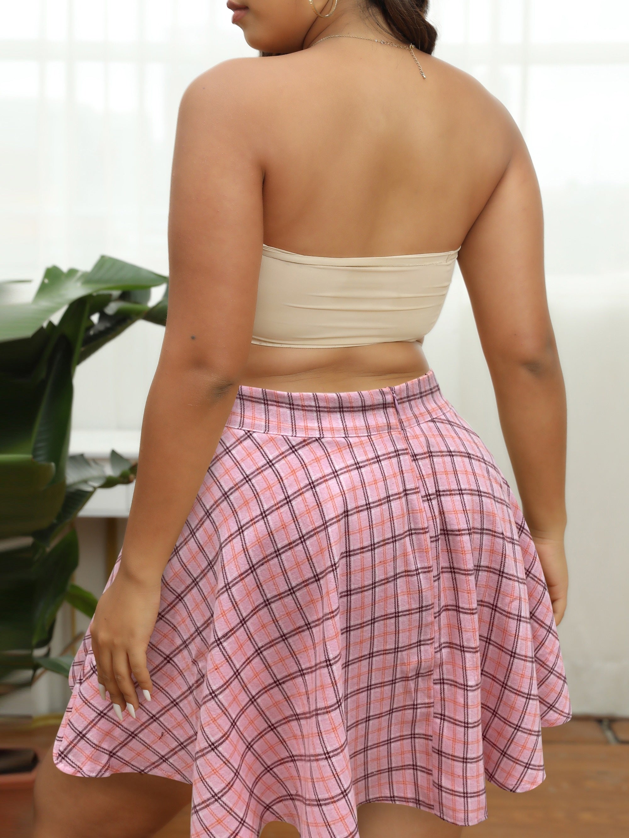  Grid Print A-line Mini Skirt