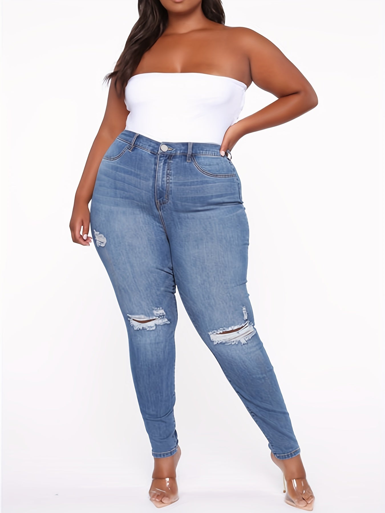  Women's Ripped High Stretch Slim Fit Jeans