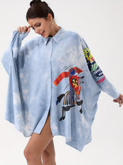 Tie Dye Button Up Oversized Blouse