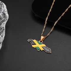 Jamaica Map Pattern Pendant Necklace Hip Hop Drip Oil Necklace