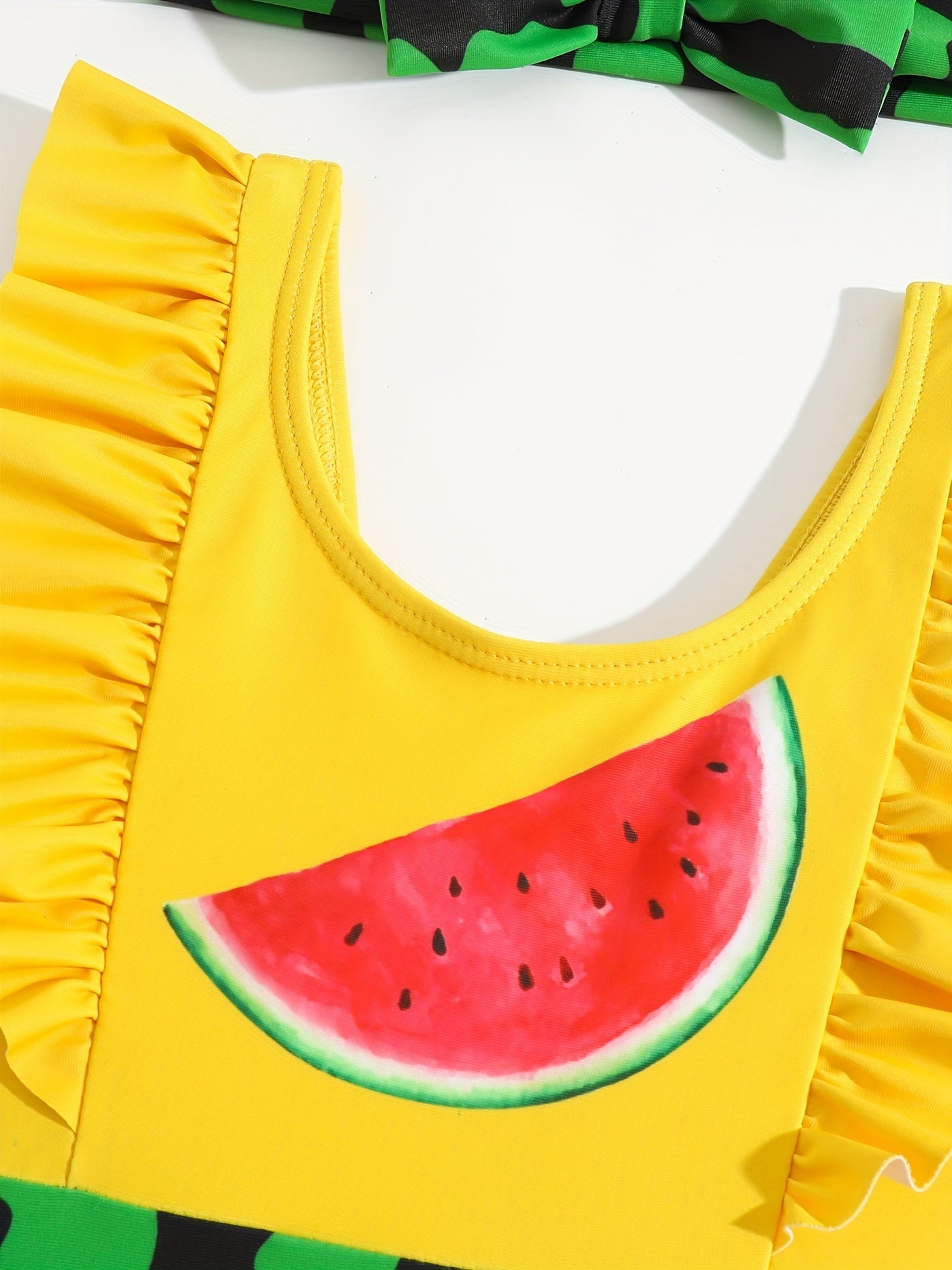 Girls Watermelon Print Tankini Ruffle Swimsuit for Summer Beach