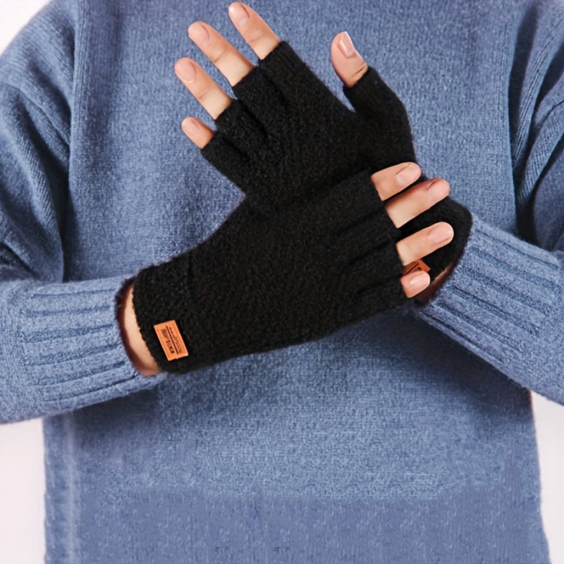 Men's Thick Knitted Half Finger Gloves for Autumn and Winter Outdoor Riding
