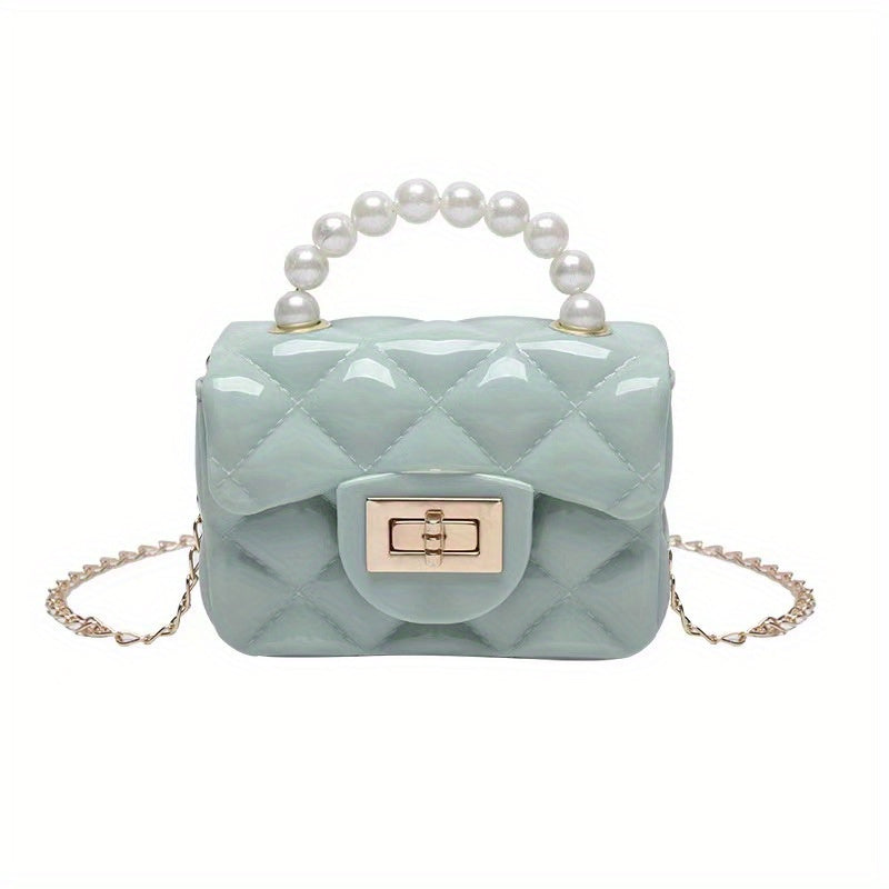 Argyle Faux Pearl Handle Mini Bag Shoulder Crossbody Chain Bag