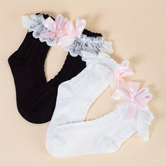 Lace Stitching Bow Socks Bunny Ear Decor Women's Stockings