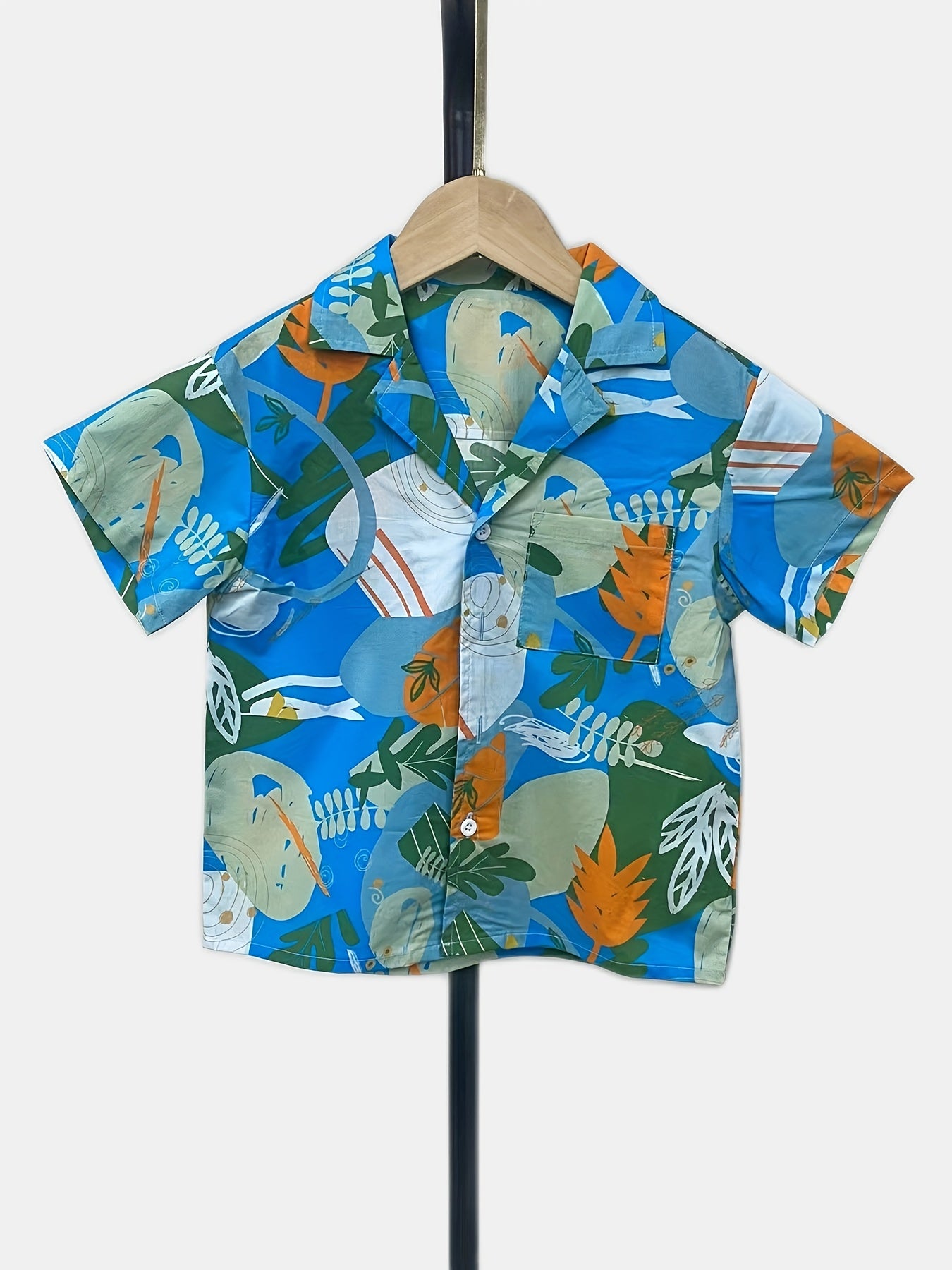 Leaf Graphic Print Boys Lapel Shirt for Summer Outdoor