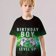 BIRTHDAY BOY Gamepad Print Boy's Casual Tee Short Sleeve Crew Neck T shirt