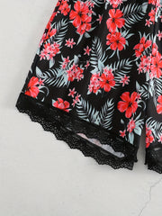  Rose Print Lace Elastic Stretch Shorts