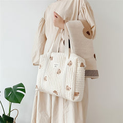 Bear Embroidered Mummy Bag Baby Stroller Hanging Diaper Bag