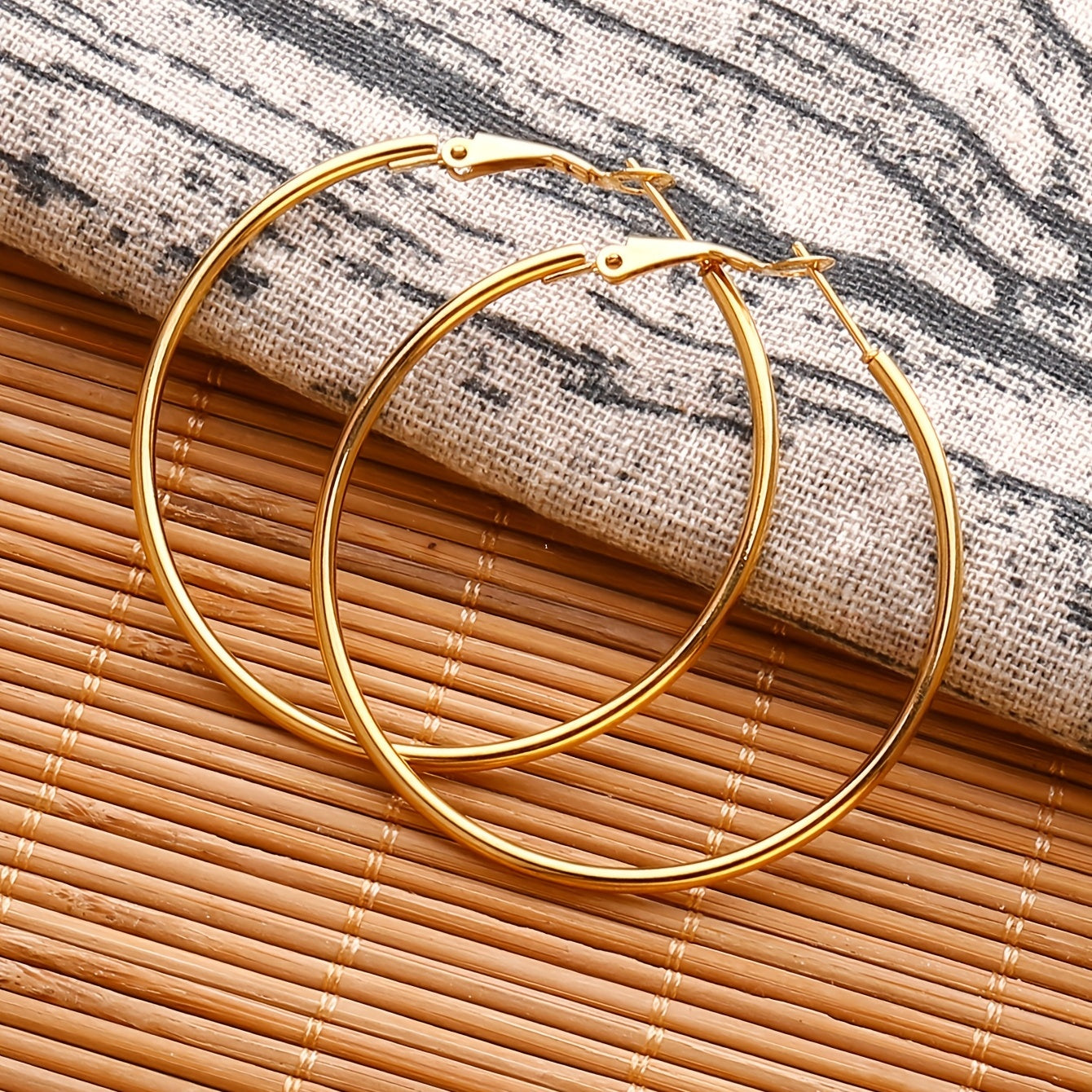 Golden Silvery Hoop Earrings Minimalist Stainless Steel 14K Plated