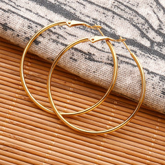 Golden Silvery Hoop Earrings Minimalist Stainless Steel 14K Plated