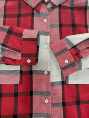  Plaid Print Long Sleeve Button Up Collar Shirt Top