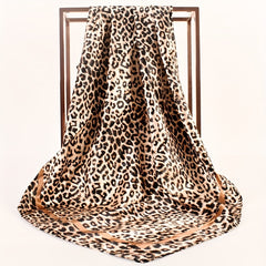 Leopard Print Square Scarf Classic Shawl Women Silk Head Wrap Vintage