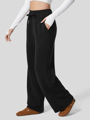 Solid Baggy Wide Leg Casual Pants With Pocket