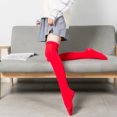 Solid Thigh High Socks Slim Over The Knee Stockings