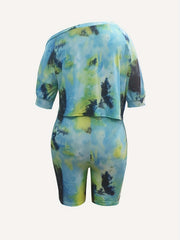  Tie Dye One Shoulder Top & Shorts Set
