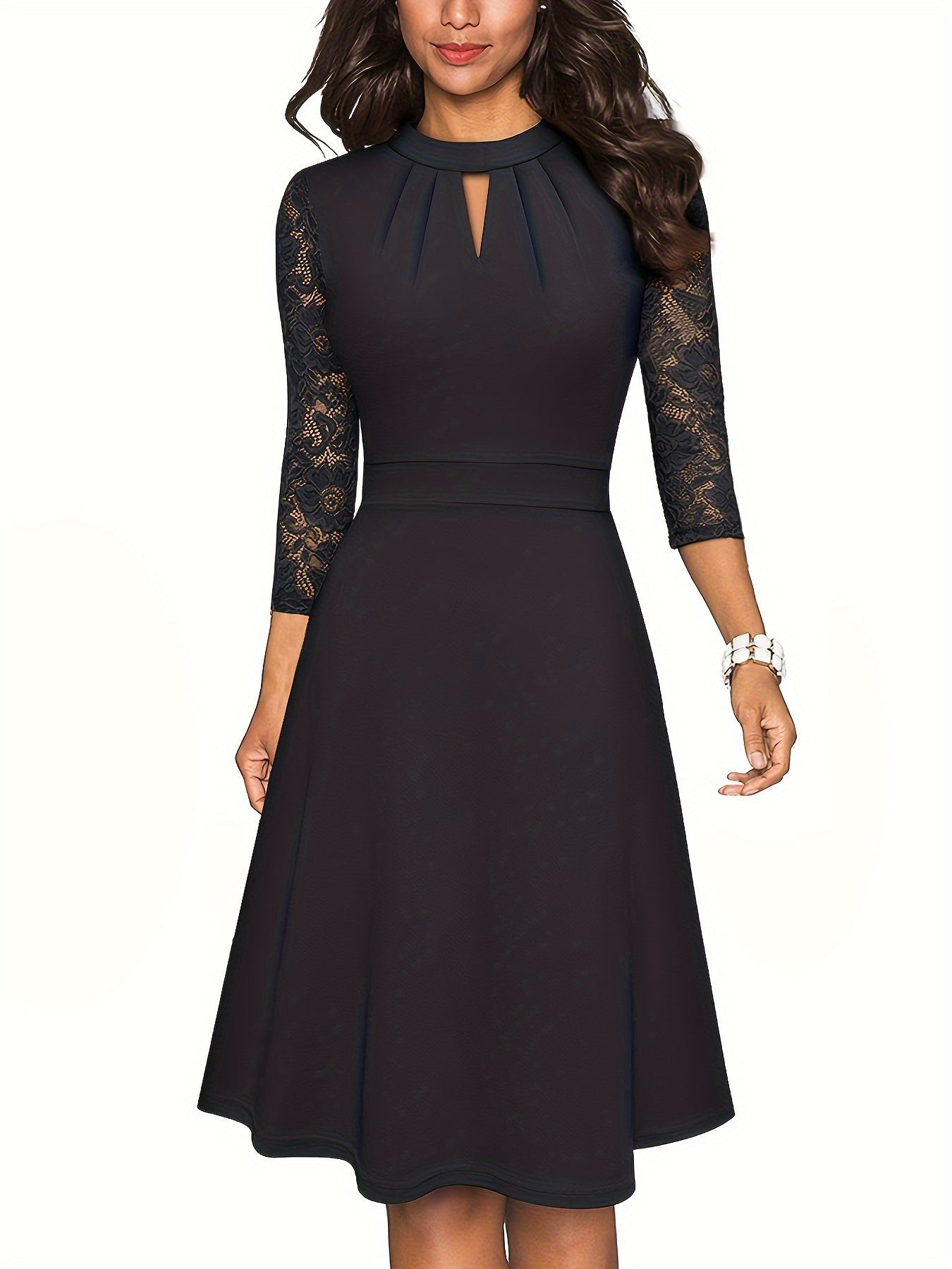  Contrast Lace Sleeved Maxi Dress