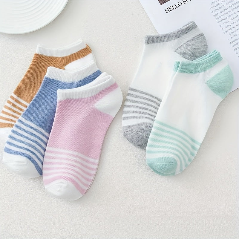 5 Pairs Striped Ankle Socks Soft Lightweight Low Cut Women's Stockings