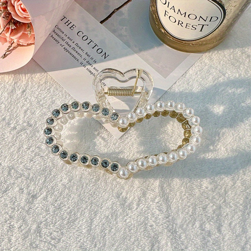 Pearl & Rhinestone Hair Claw Ponytail Holder Accessory