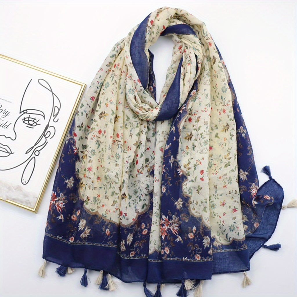Floral Fringe Trim Scarf Shawl Wrap Head Wrap Casual Decoration Gift