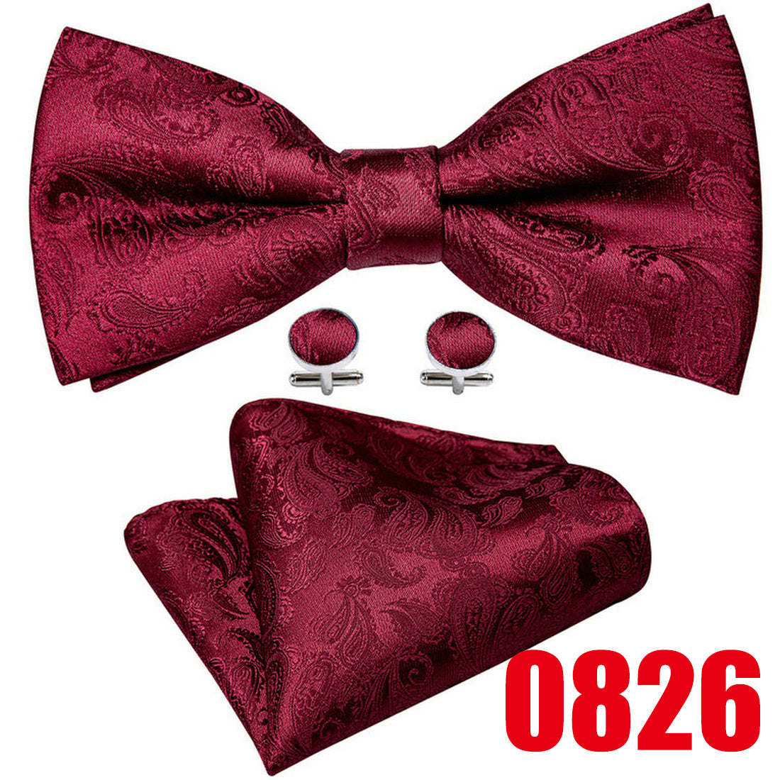 Barry Wang Men's Burgundy Red Paisley Bow Tie Set