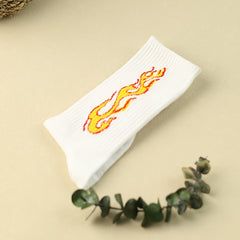 3 Pairs Flame Print Socks Comfy & Breathable Women's Mid Tube Stockings