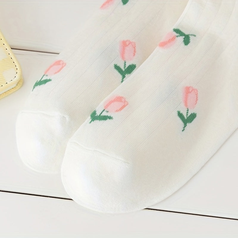 5 Pairs Floral & Bunny Print Women's Stockings
