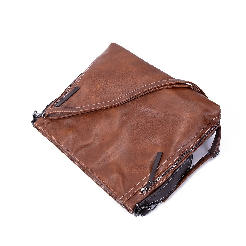 Retro Style Tote Bag Women's Handbag Faux Leather Zipper Shoulder Bag