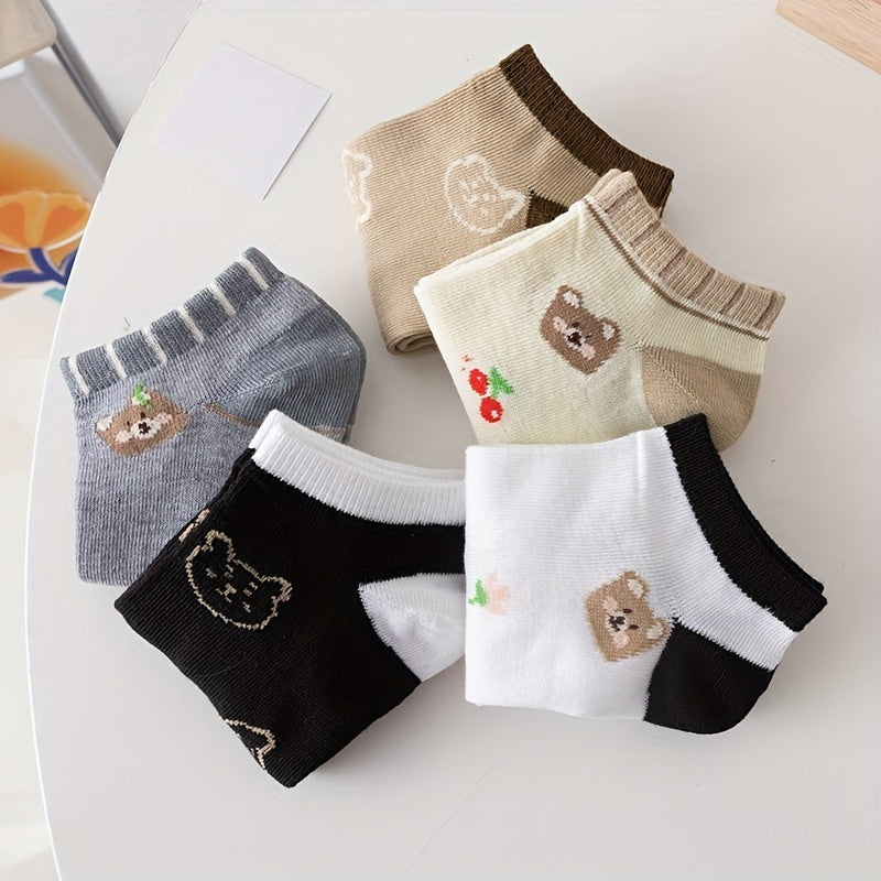 5 Pairs Cartoon Bear Print Socks Women's Stockings