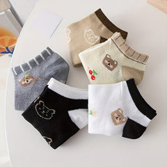 5 Pairs Cartoon Bear Print Socks Women's Stockings