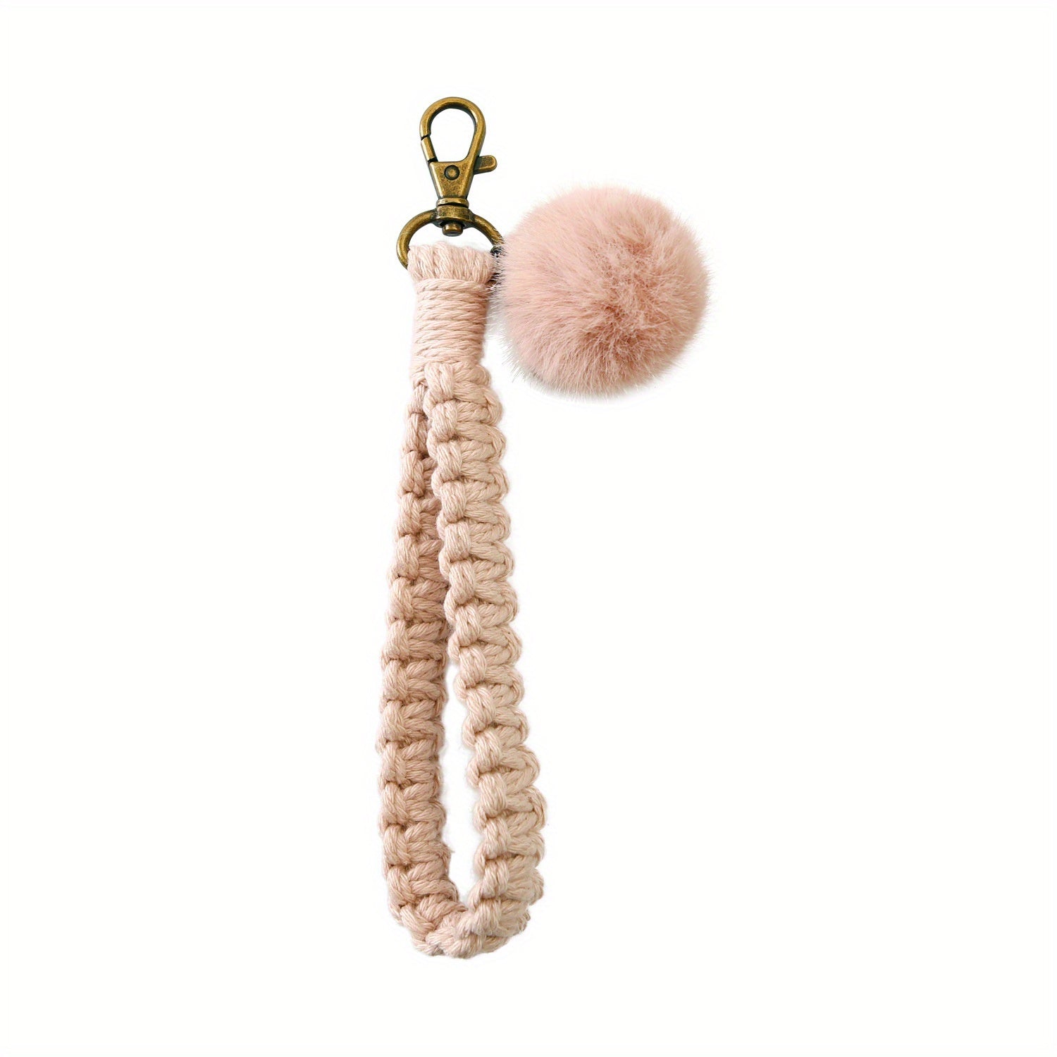 Boho Keychain Fur Ball Wrist Lanyard for Keys Macrame Wristlet Keychain Girls