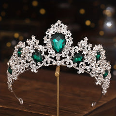 Green Crystal Crown Rhinestone Tiara Wedding Hair Accessories